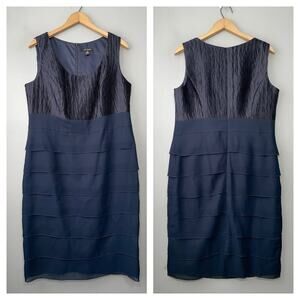 Le Bos Size 12 Navy Blue Tiered Ruffle Sheath Dress Event Party Semi Formal Dark